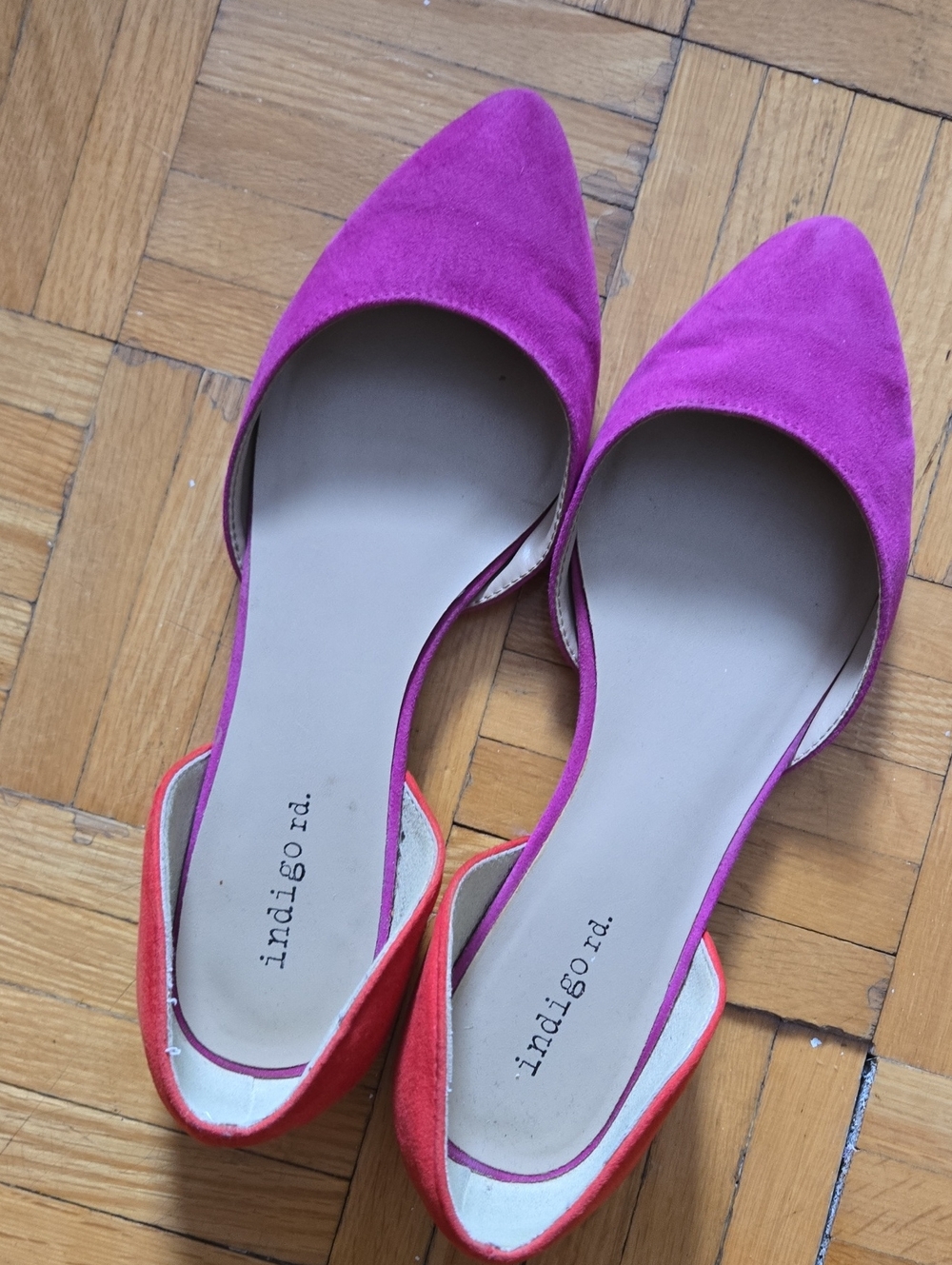 Indigo Two-Tone Pink and Red D'Orsay Pointed Flats